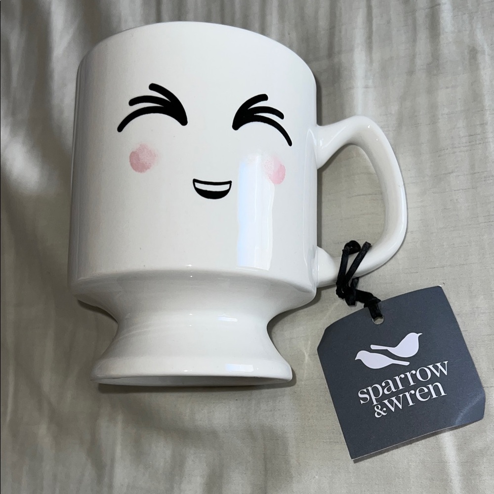 Sparrow White Mug with Cheerful Face